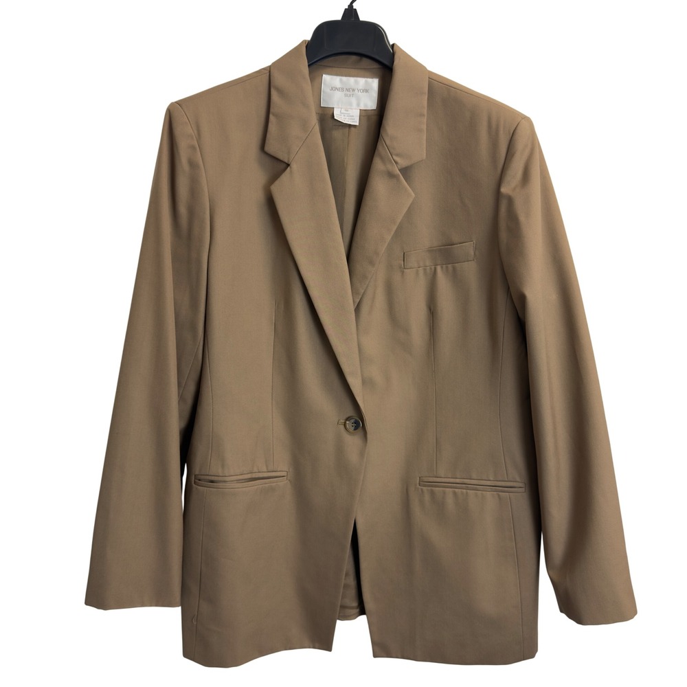 Vintage Jones New York Suit Womens 18 Tan Camel Single Button Blazer Jacket